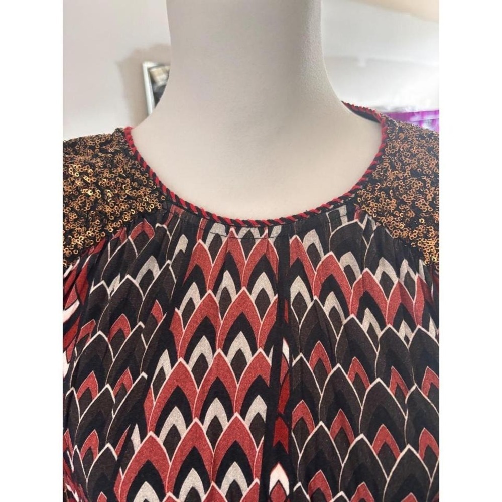 Blank London Sequin Shoulder Geometric Print Lurex Blouse Red Black XXS - Picture 3 of 8